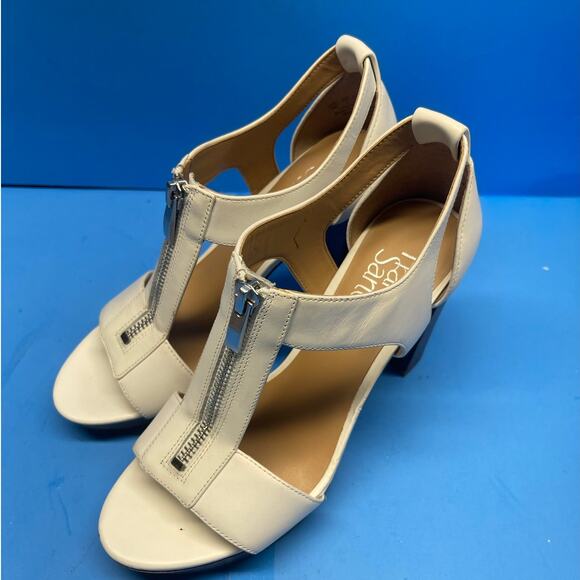 Franco Sarto Women's White Zipper Block Ankle Strap Heels Size 6 M - Picture 3 of 9